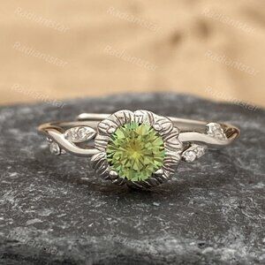 NEW Certified 1/2ct. t.w. Green Moissanite Sunflower Ring